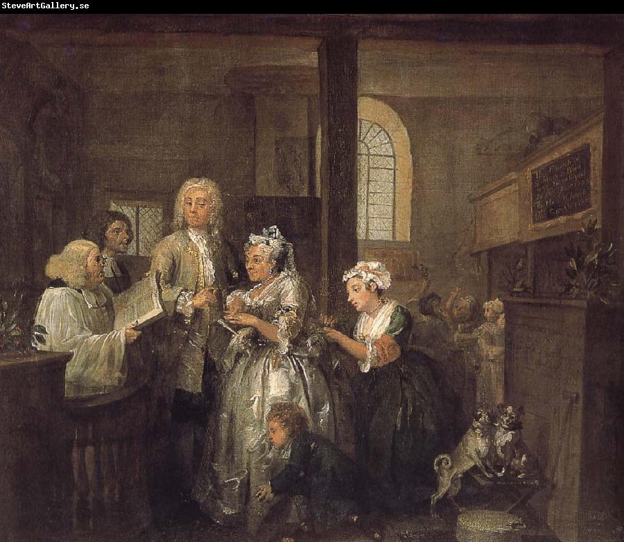 William Hogarth Prodigal son with the old woman to marry